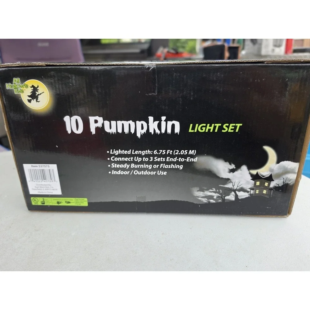 Vtg Nos Lot Of 2 sets - Halloween Jack-o-Lantern 10 Pc Pumpkin String Light Set